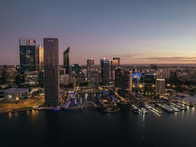 The Perth city skyline at dusk